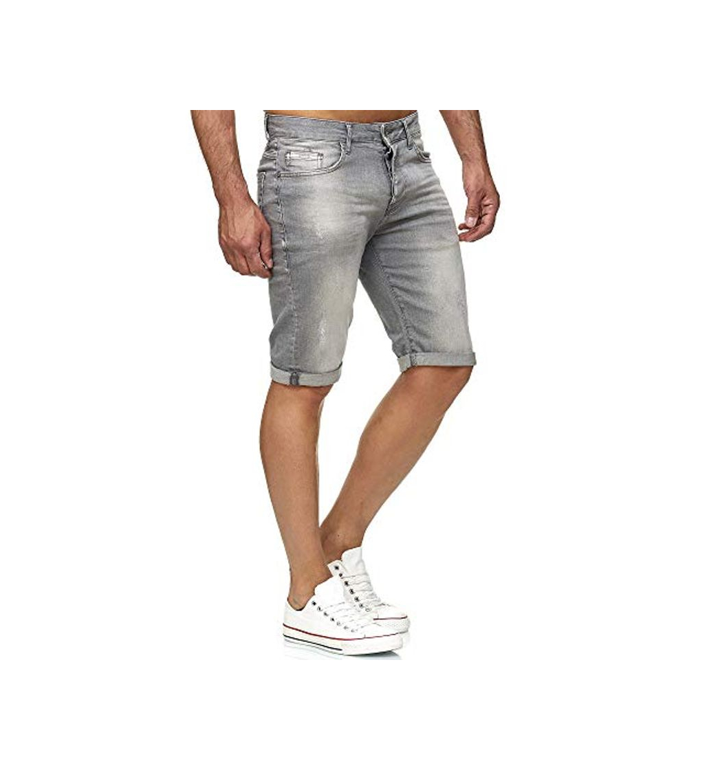 Fashion Red Bridge Vaqueros Cortos para Hombres Denim Básico Moda Casual Jeans Shorts Verano Gris W38