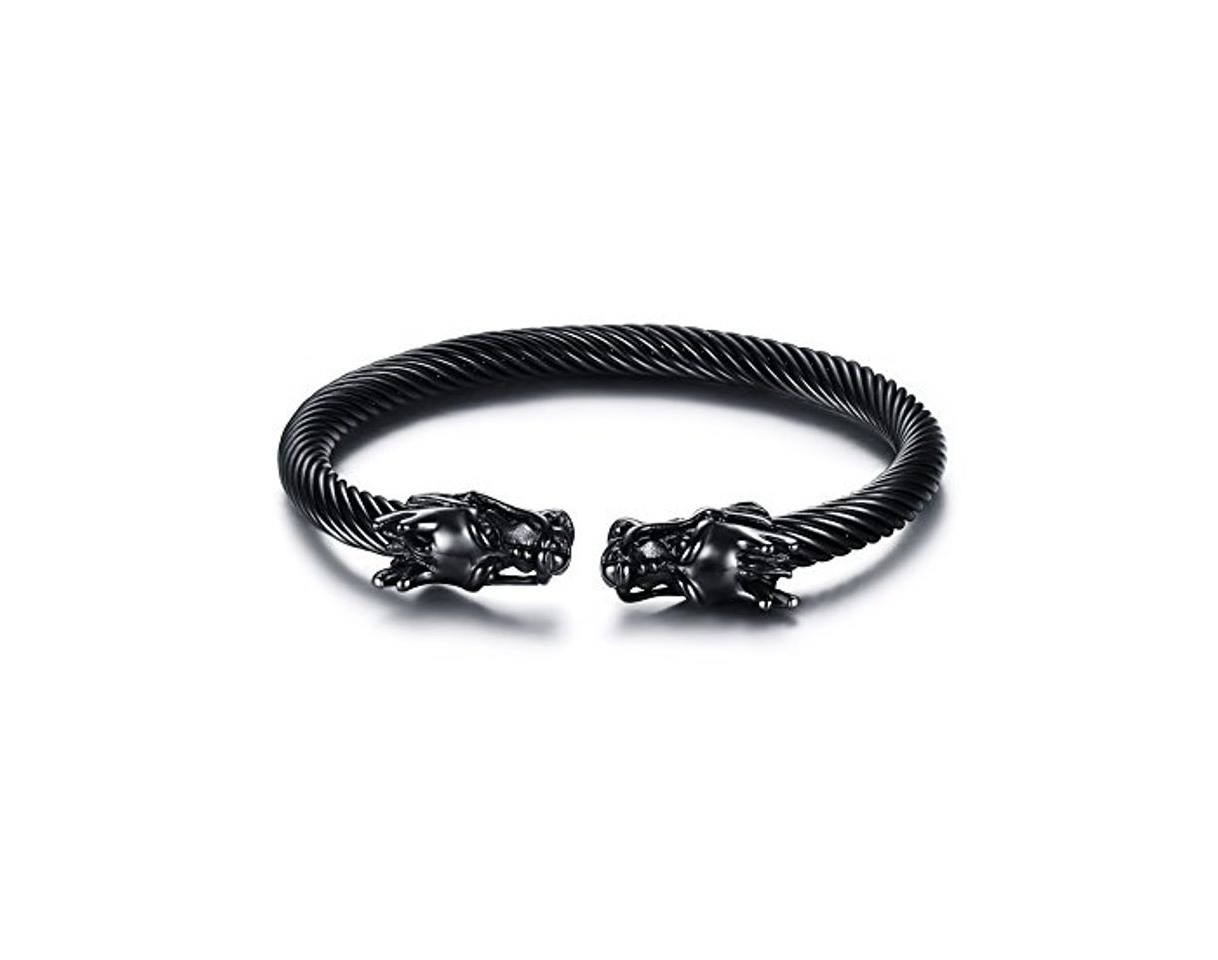 Fashion VNOX Hombres de Acero Inoxidable Frente a Dragon Head Wire Viking Brazalete Brazalete Negro