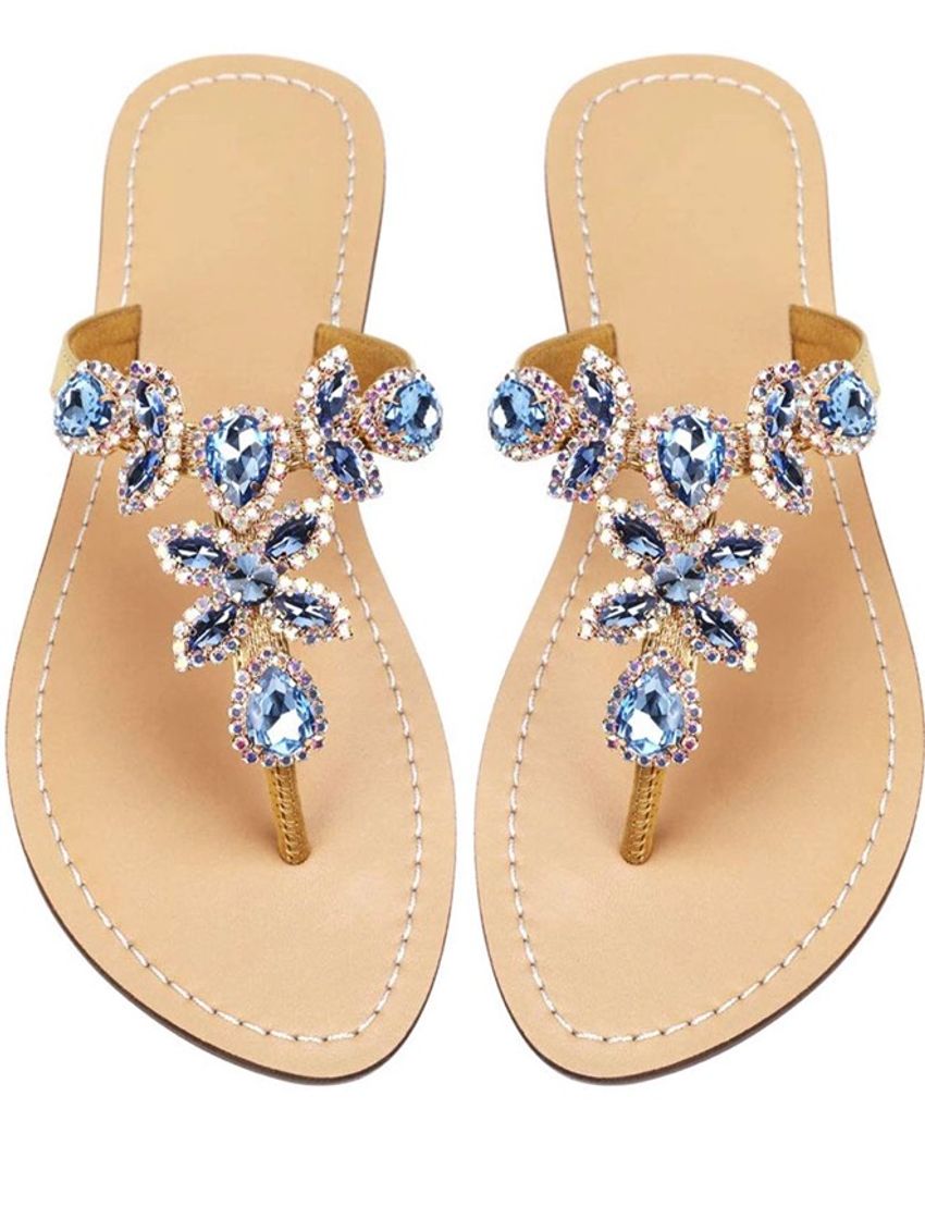 Moda 💠sandalias con diamantes de imitación, planas para mujer 