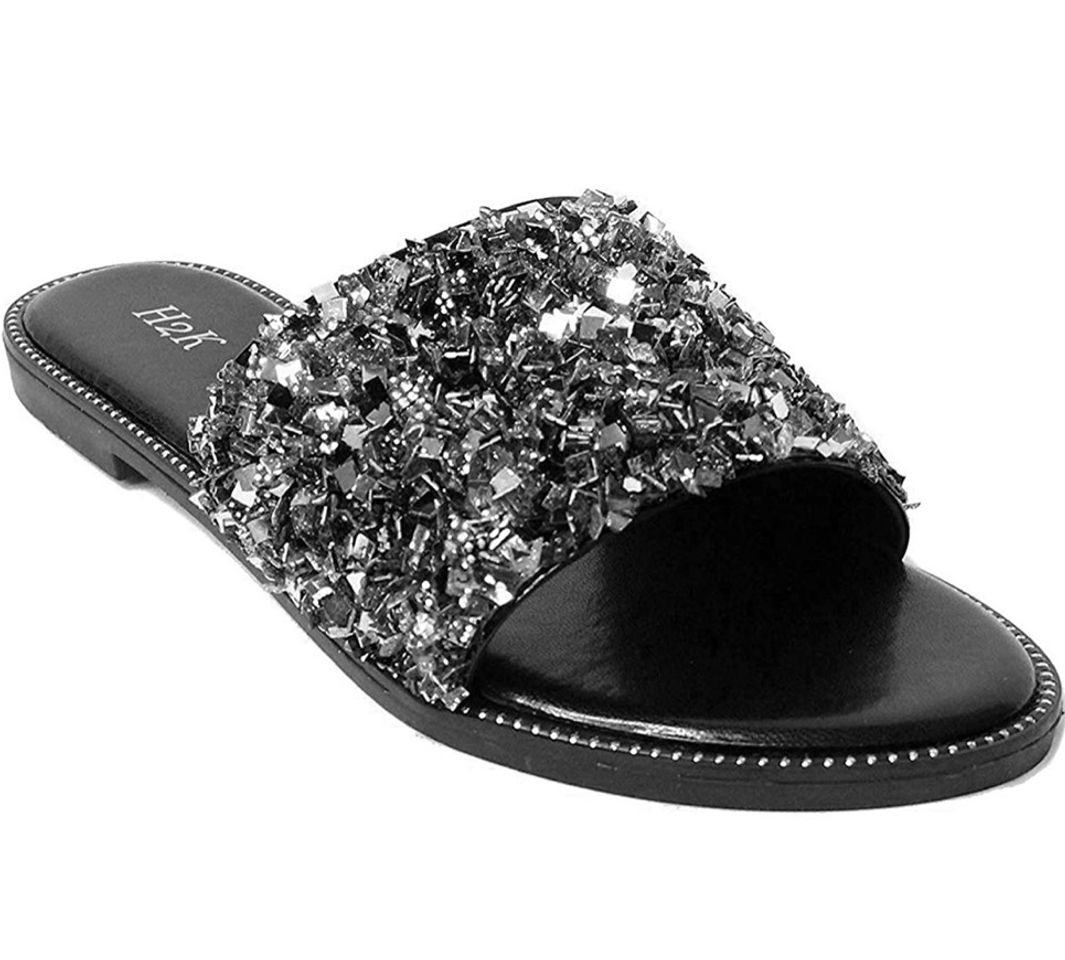 Moda 💠H2K Sandalias de dedo con brillantina bajas, para mujer