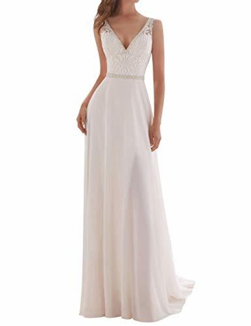 Product JAEDEN Vestidos de Novia Largo Mujer Vestido de Boda Gasa Encaje V-Cuello