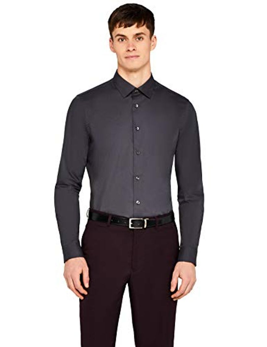 Moda Marca Amazon - Hem & Seam Slim Fit Solid, Camisa de Oficina