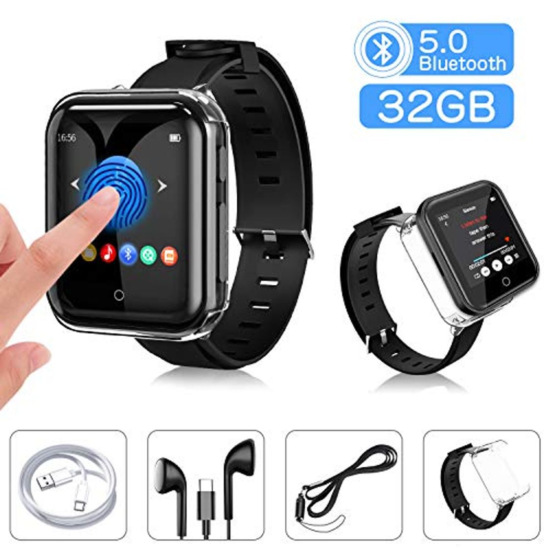 Products 32G Reproductor MP3 Bluetooth 5.0 JBHOO MP3 Running con Correa de Reloj