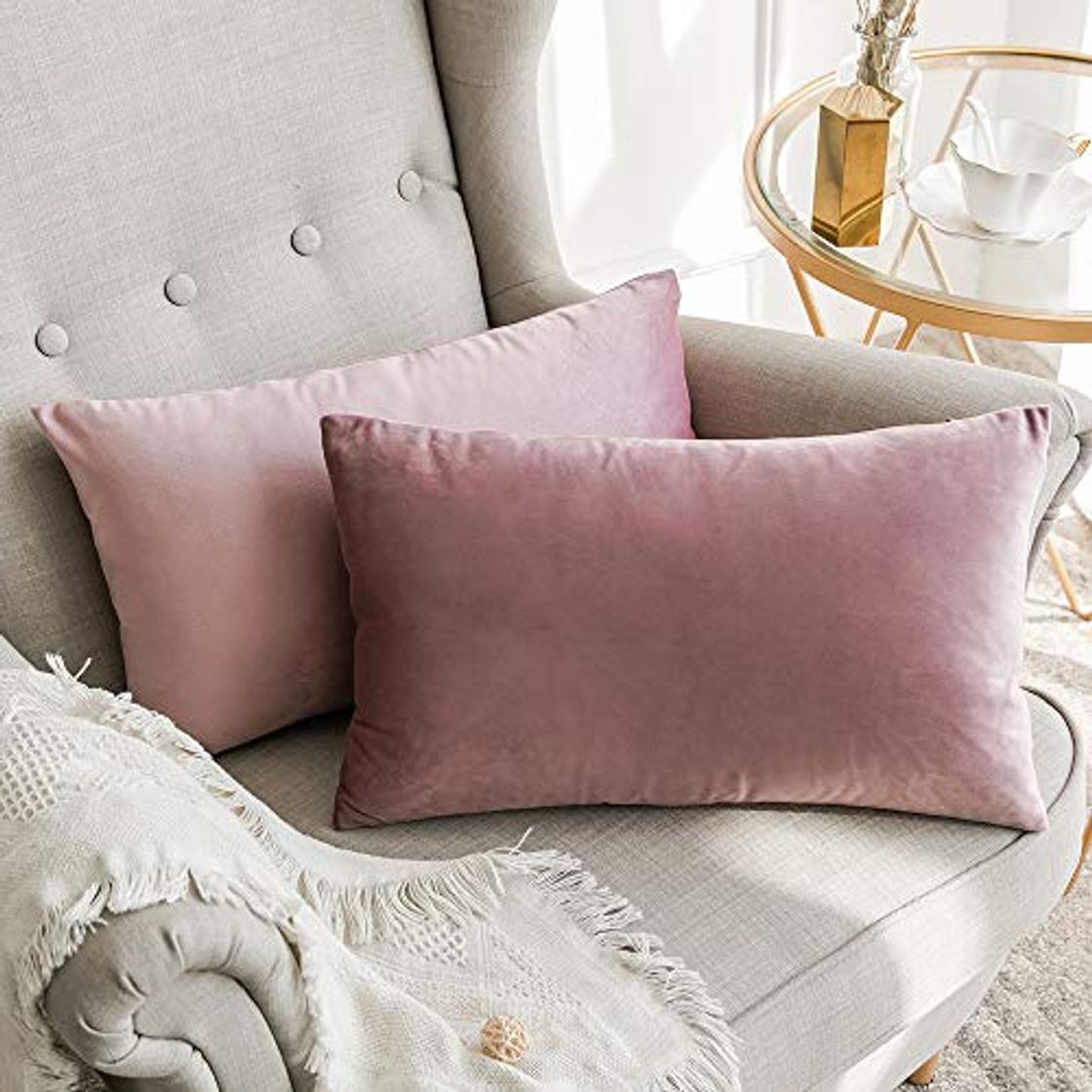 Producto MIULEE Terciopelo Funda de Cojine Funda de Almohada del Sofá Throw Cojín Decoración Almohada Caso de la Cubierta Decorativo para Sala de Estar 30x 50cm 12 x 20 Pulgadas 2 Pieza Rosado Morado