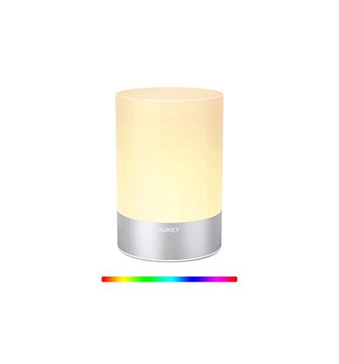 AUKEY Lámpara de Mesa Recargable con Luz Blanca Cálida Regulable & Color-Cambiante