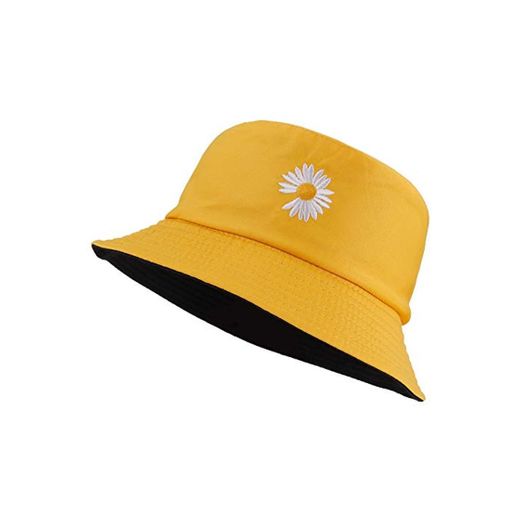 Opopark Unisex Gorro de Pescador Sombrero de Pescador Sombrero Bordado de Flores Sombrero de Sol de Doble Cara