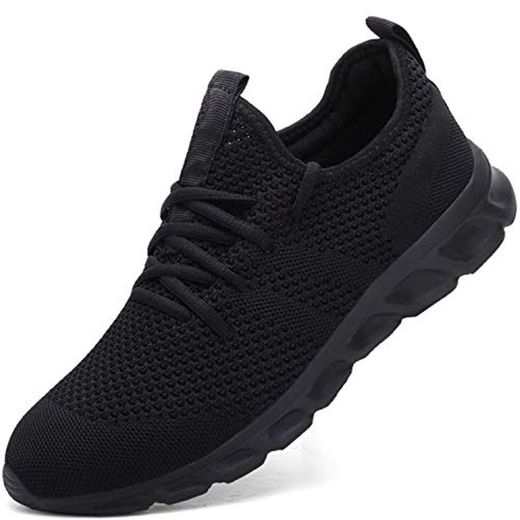 Zapatillas de Running para Hombre Casual Tenis Asfalto Zapatos Deporte Fitness Gym Correr Gimnasio Deportives Transpirables Seguridad Atlético Trekking Bambas Plataform Sneakers Negro 44 EU