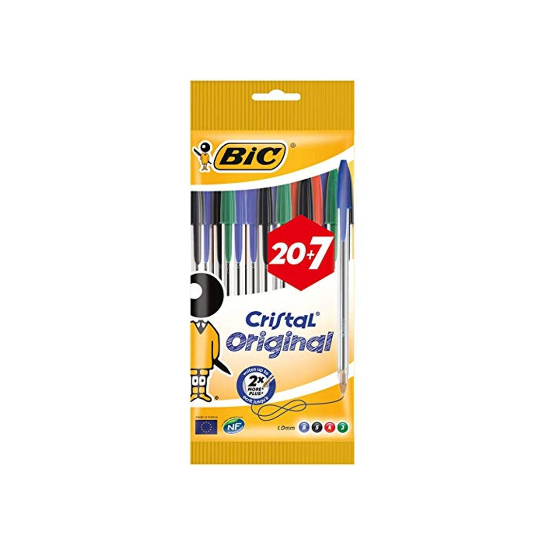 Social BIC Cristal Original - Bolígrafos punta media, 1.0 mm, Blíster de 20