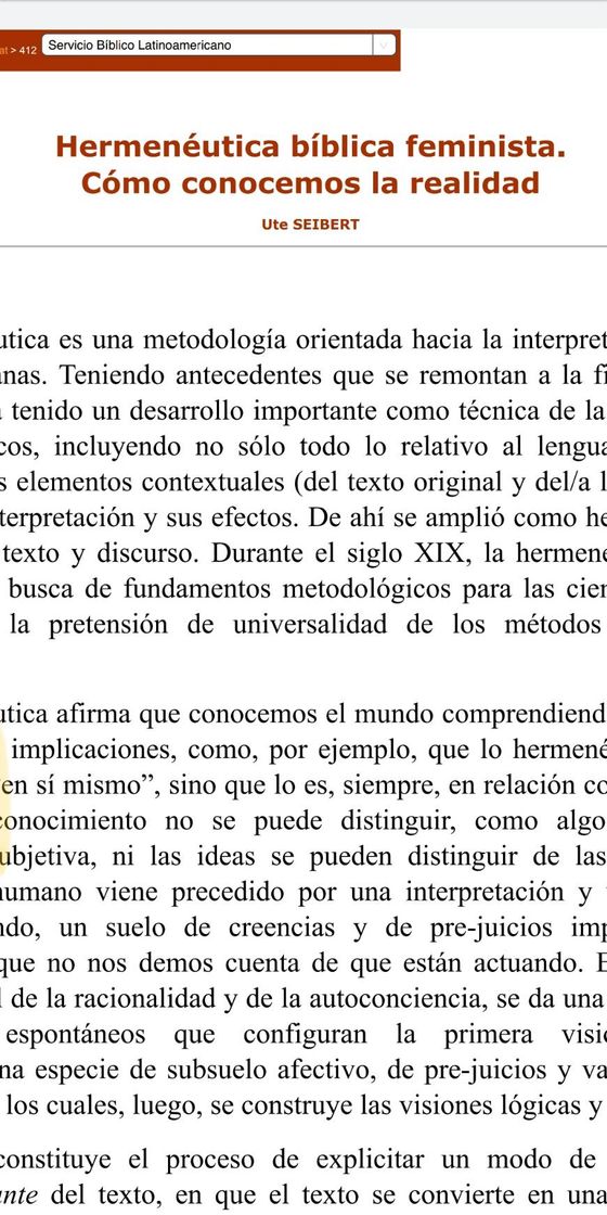 Libro Hermenéutica bíblica feminista.
Cómo conocemos la realidad