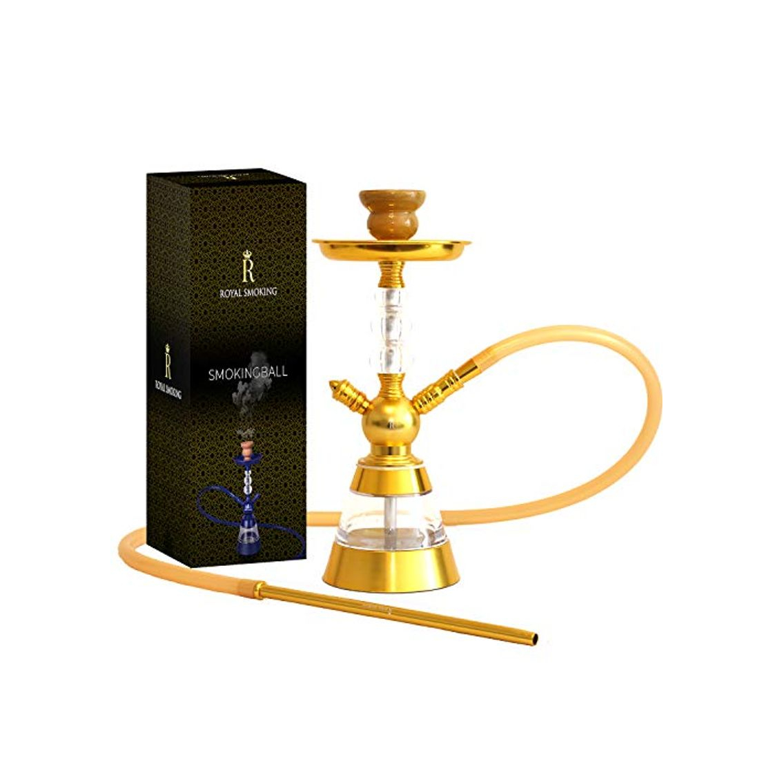 Product Royal Smoking Chicha Shisha elegante diseño FUMADOR REAL Shisha Chicha elegante diseño de cachimba en aluminio y acrílico de calidad 38cm Tubo dorado chimenea y placa