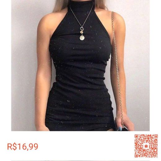 Vestido de malha canelada gola alta com fenda, por 16,99