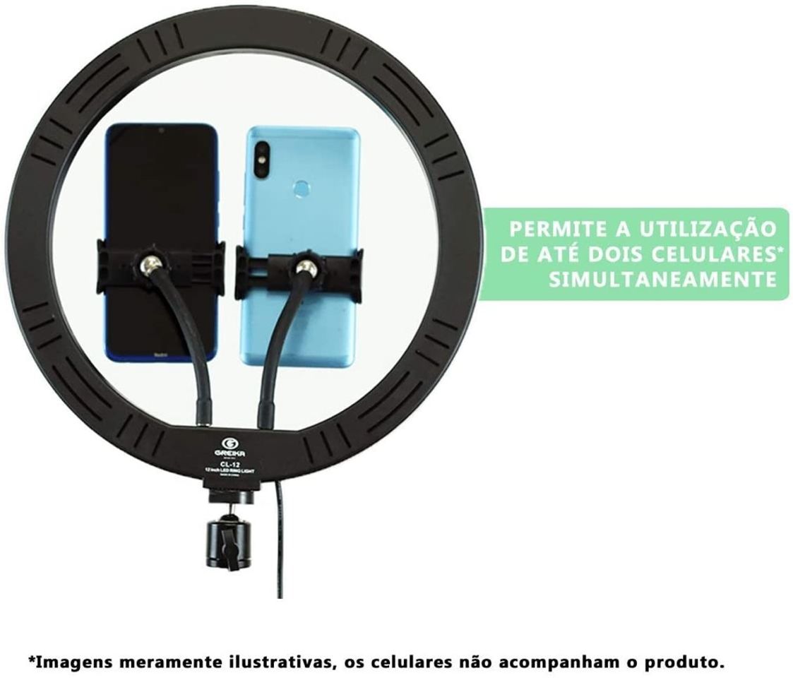 Moda Iluminador Ring Light Greika CL-12 com 2 Suportes para Smart