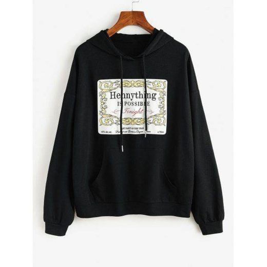 Graphic Kangaroo Pocket Hoodie Black 