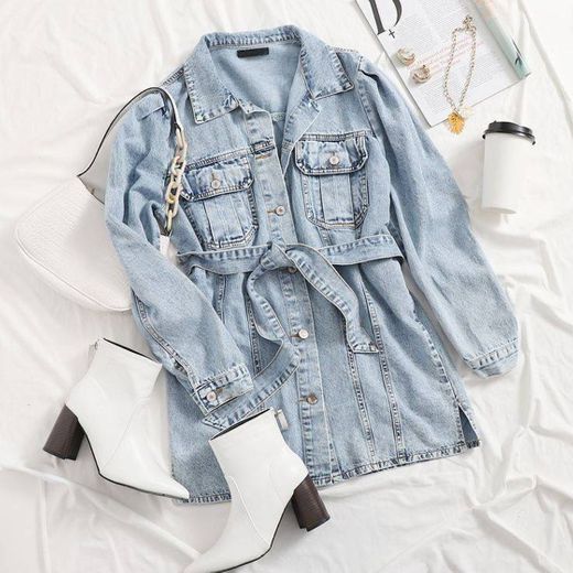 Washed Self Tie Denim Coat