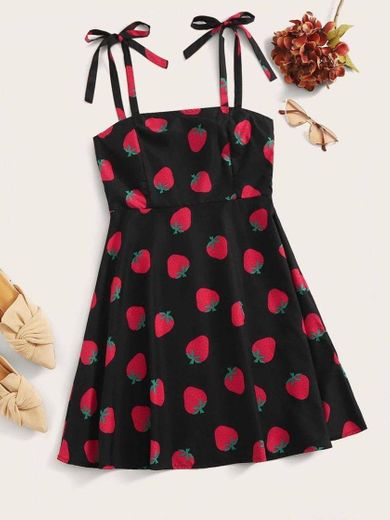 Strawberry Print Knot Cami Dress