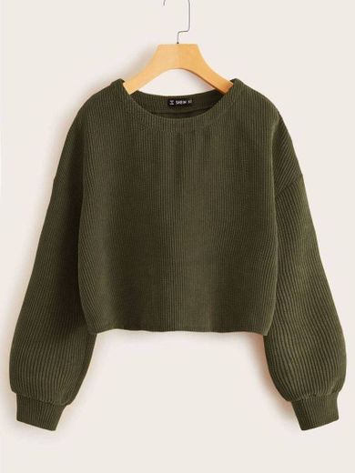 Drop Shoulder Solid Cord Crop Pullover