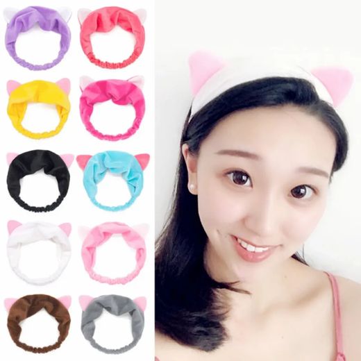 Faixas de cabelo orelha de gato para maquiagem 
