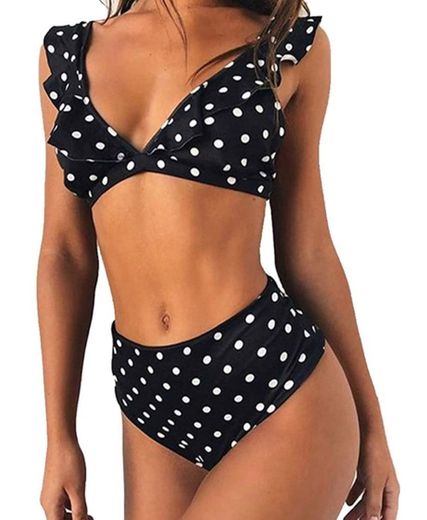 JFan Mujer Traje de Baño Bikini Punto de Onda Ruffle Conjunto de