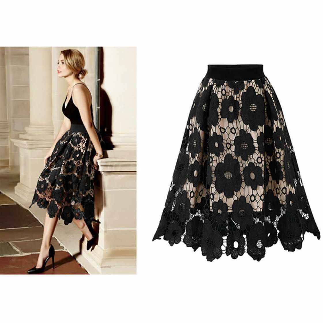 Social Falda Floral de Gasa de Talla Grande Faldas con Estampado de Verano Falda Midi de Encaje de Mujer Falda de Cintura Alta