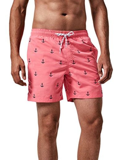 MaaMgic Trajes de baño para Hombres Bañador para Vacaciones en la Playa Secado rápido Piscina Nadar Rosa Ancla S