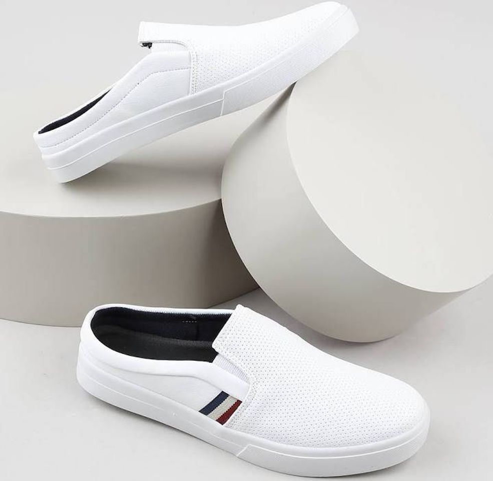 Fashion Tênis Slip On Mule Masculino Oneself com Micro Furos Branco