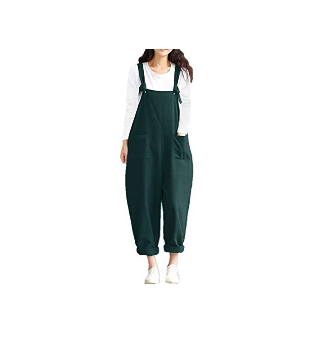 Fashion Style Dome Mono Mujer Verano para Correa Ajustable Monos de harén Casuales Monos de Pierna Ancha Overalls con Bolsillo Verde Oscuro 5XL