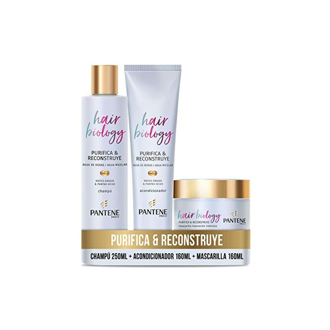 Producto Pantene Hair Biology Purifica Y Reconstruye, Con Agua De Rosas Y Agua