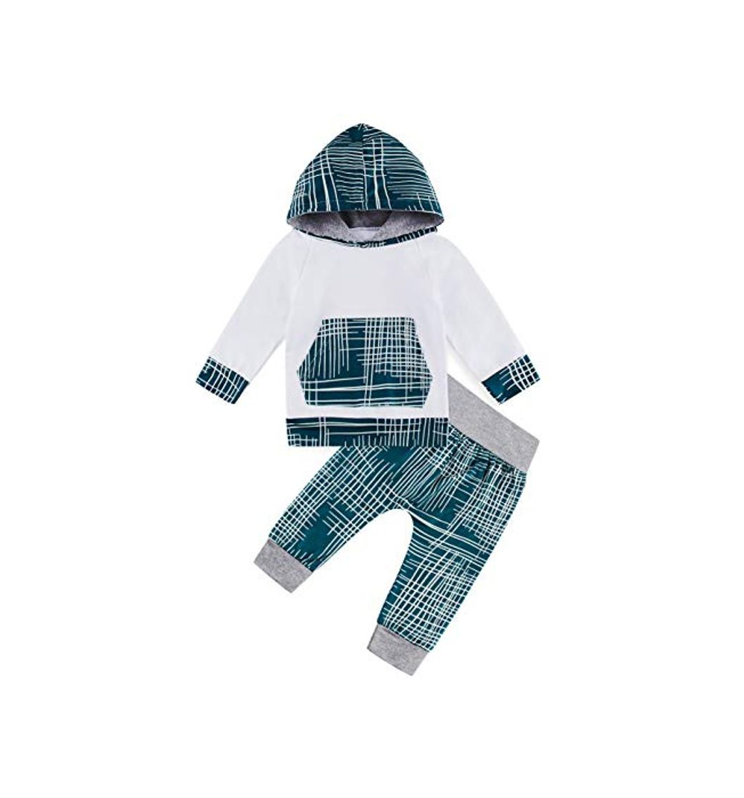 Fashion 2 Piezas de Sudadera con Capucha para bebé Pantalone geometría niños Traje