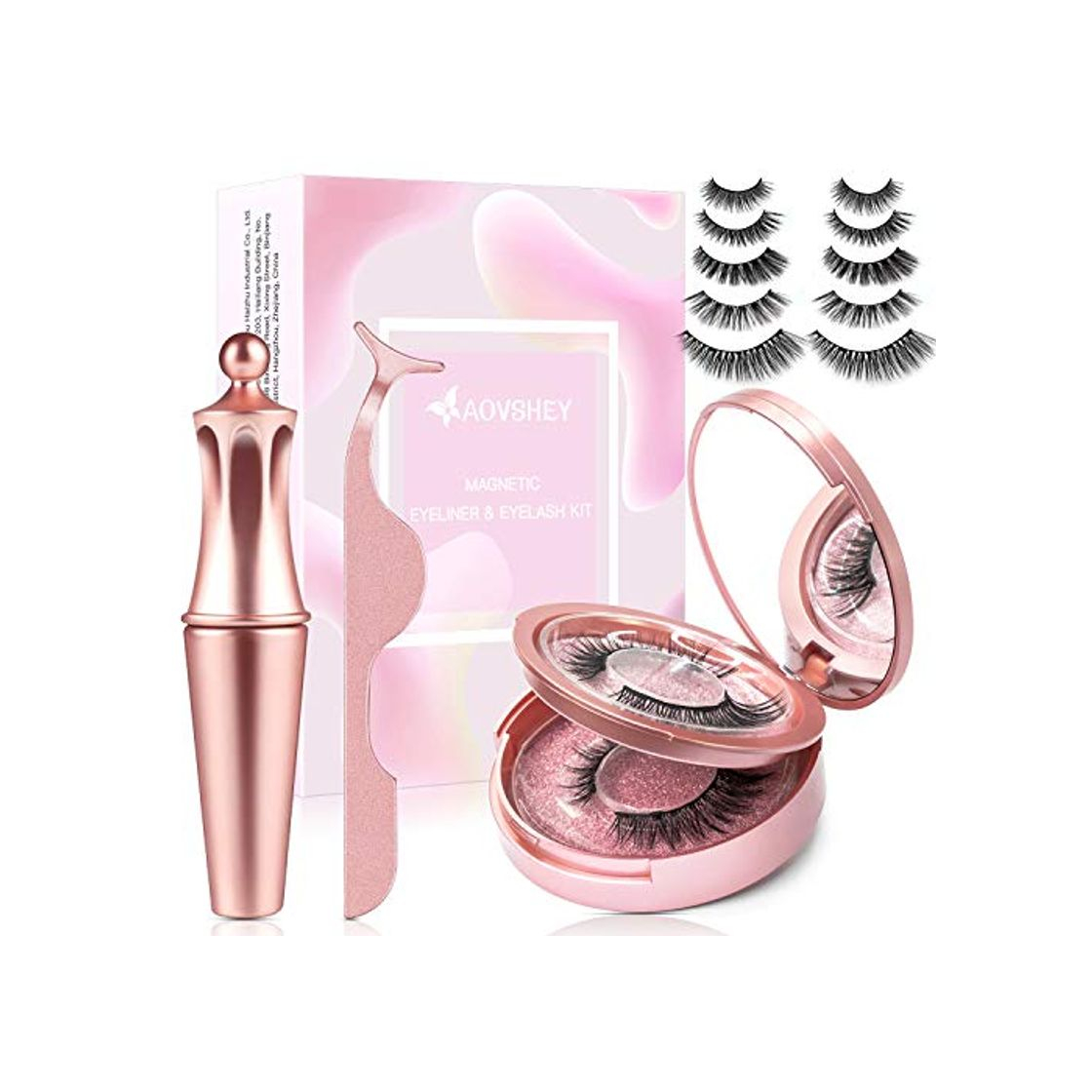 Social AOVSHEY Pestañas Magneticas Delineador de ojos magnético 5 pestañas magnéticas con delineador de ojos magnético resistente al agua de larga duración Pestañas magnéticas falsas reutilizables