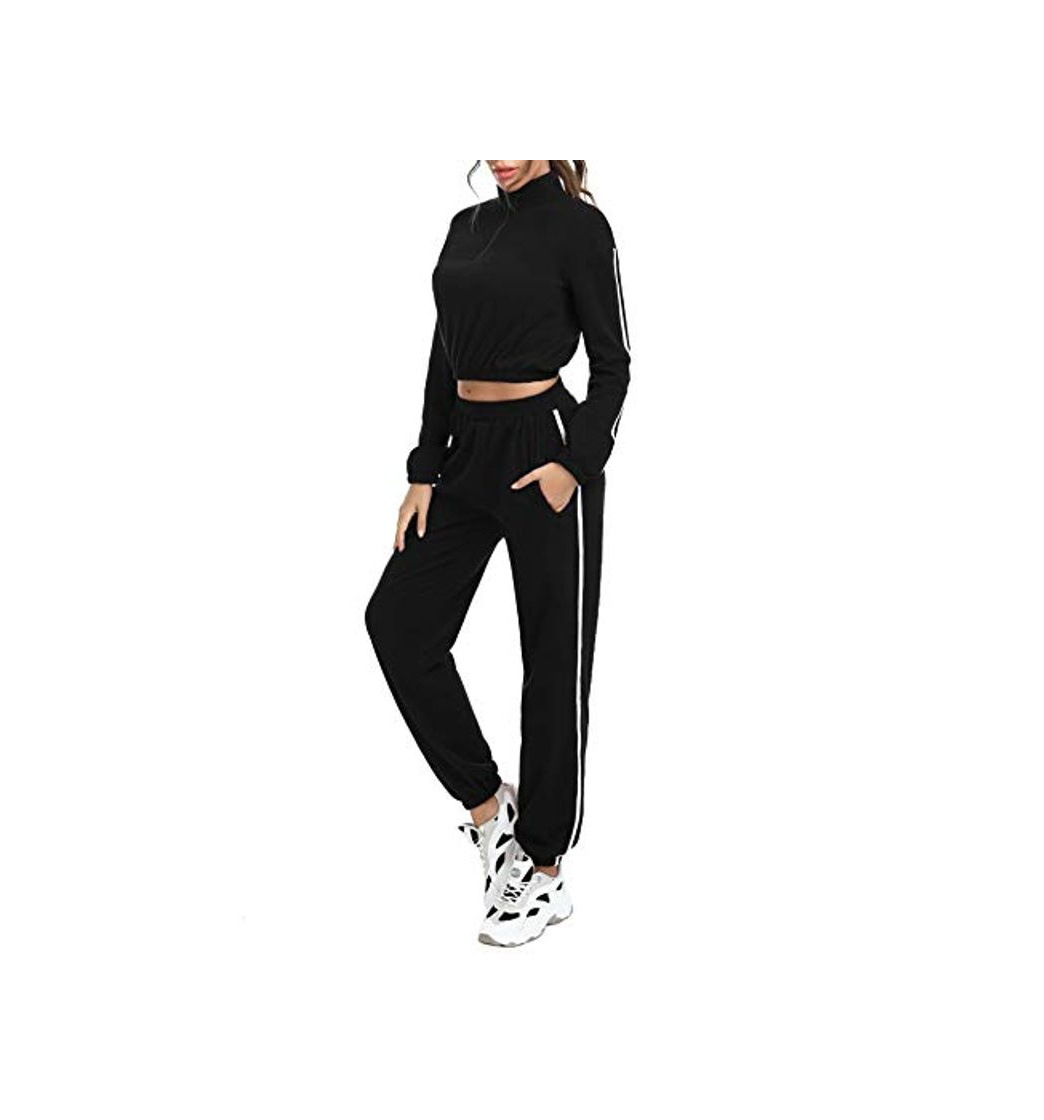 Social Akalnny Mujer 2 Piezas Chándales Cremallera Casuales Conjunto de Top Sexy de