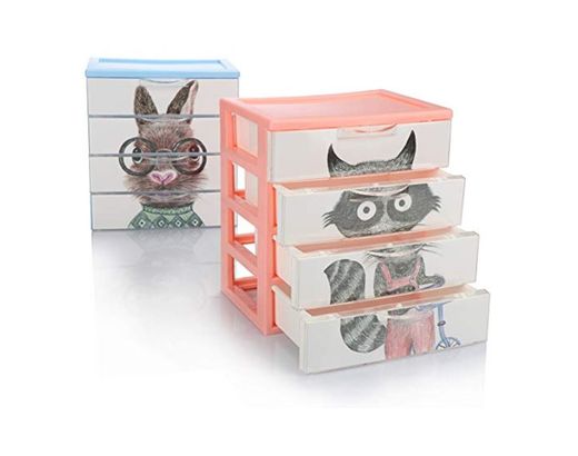 com-four® Caja de cajones 2X, Caja de plástico para Guardar Juguetes para