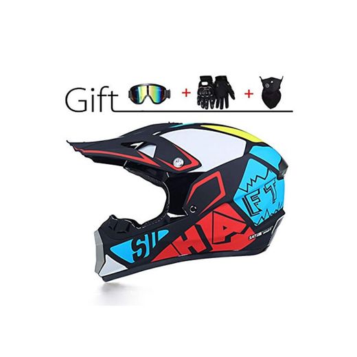 LEENP Casco de Motocross - Cascos de Motocicleta Set con Gafas Máscara