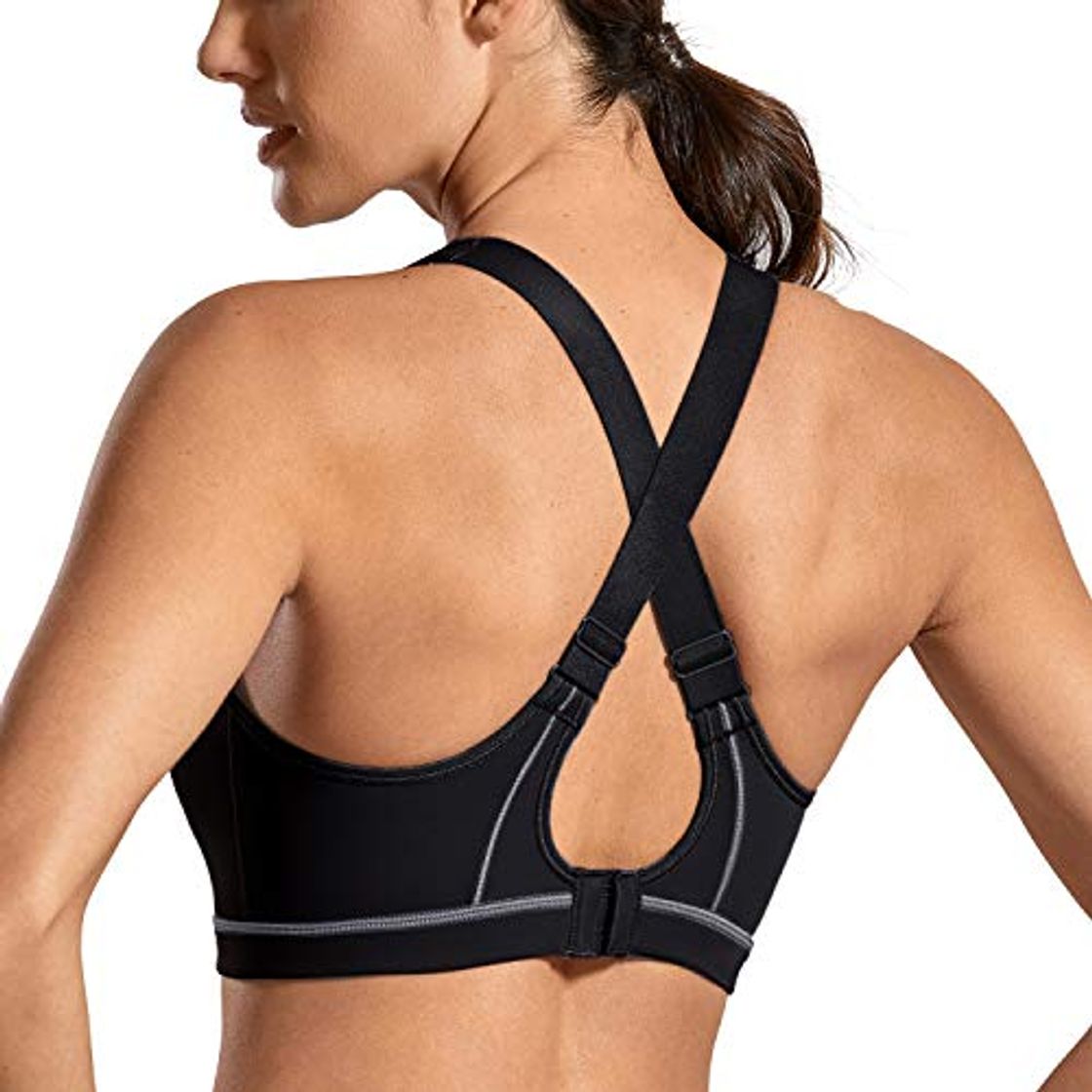 Fashion SYROKAN Sujetador Deportivo para Mujer Alto Impacto Sujetador Deporte Fitness Ejercicio sin Aros Negro 105E