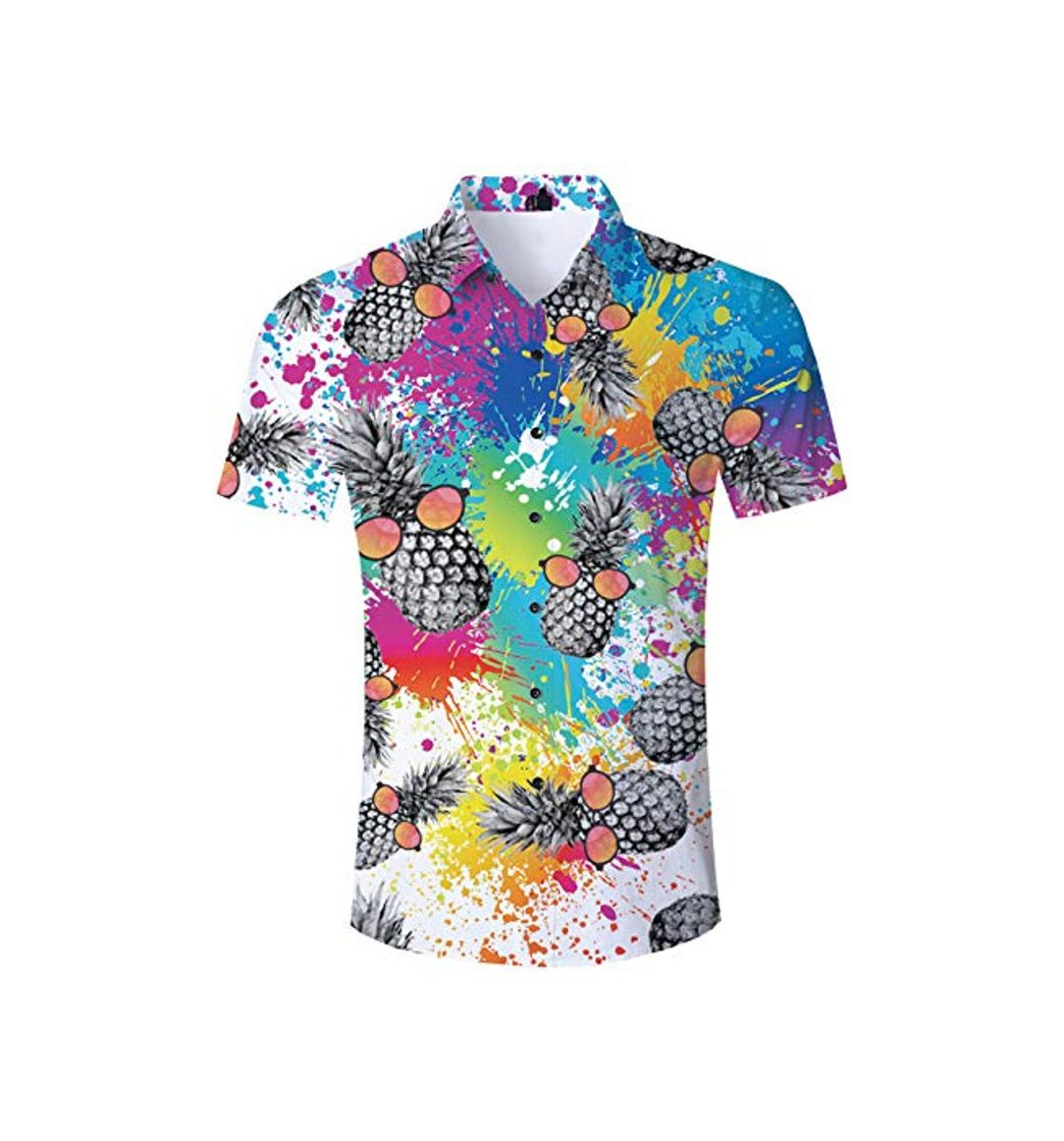 Social Camisas Casuales de piña de Verano para Hombres Camisas de Manga Corta Estilo Hawaiano Natación Playas Playeras de Playa Tops Impresión Completa
