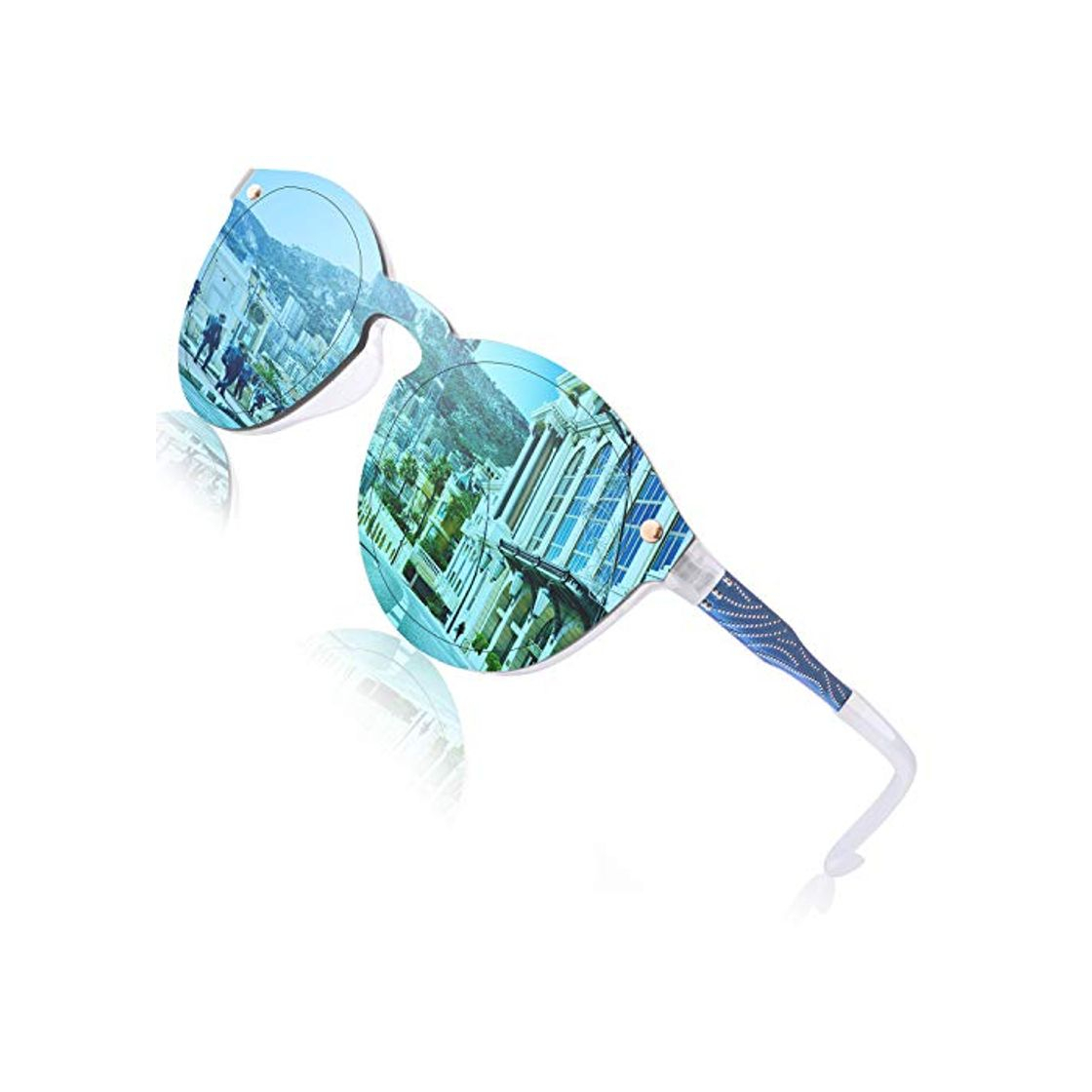 Social GQUEEN Futurista Sin Marco Redondas Gafas de Sol Protector Reflexivo Espejo Anteojos