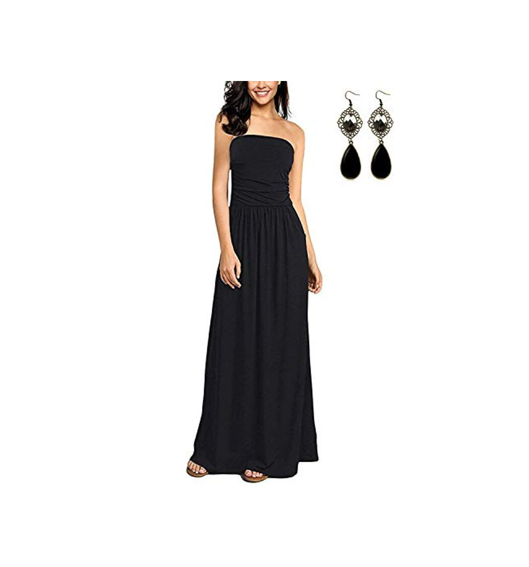 Social BUOYDM Mujer Vestido Playa de Fiesta Largos Elegante Imprimir Florales Maxi Vestidos Negro L