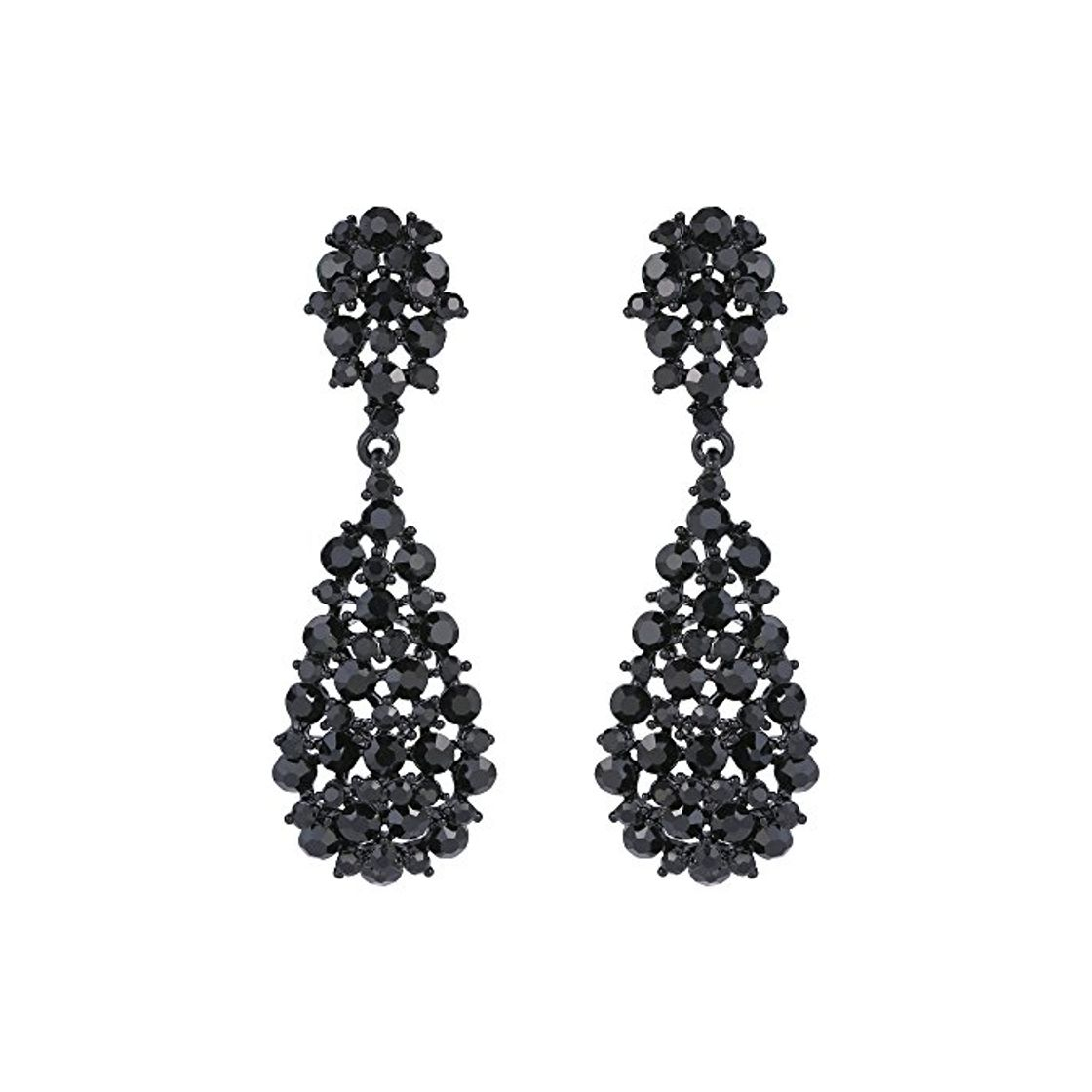 Social EVER FAITH Pendientes Mujer Estilo Artístico Flor Rhinestone Colgantes Aretes Retro Elegante para Regalo Novia Boda Fiesta Negro