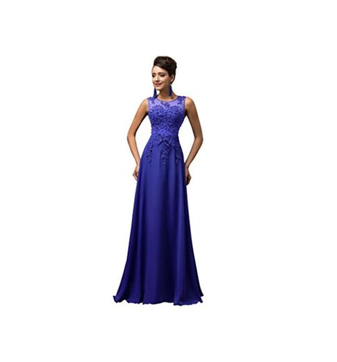 GRACE KARIN Vestidos Azules para Boda para Fiesta De Vuelo Encaje Floral Maxi Talla 32