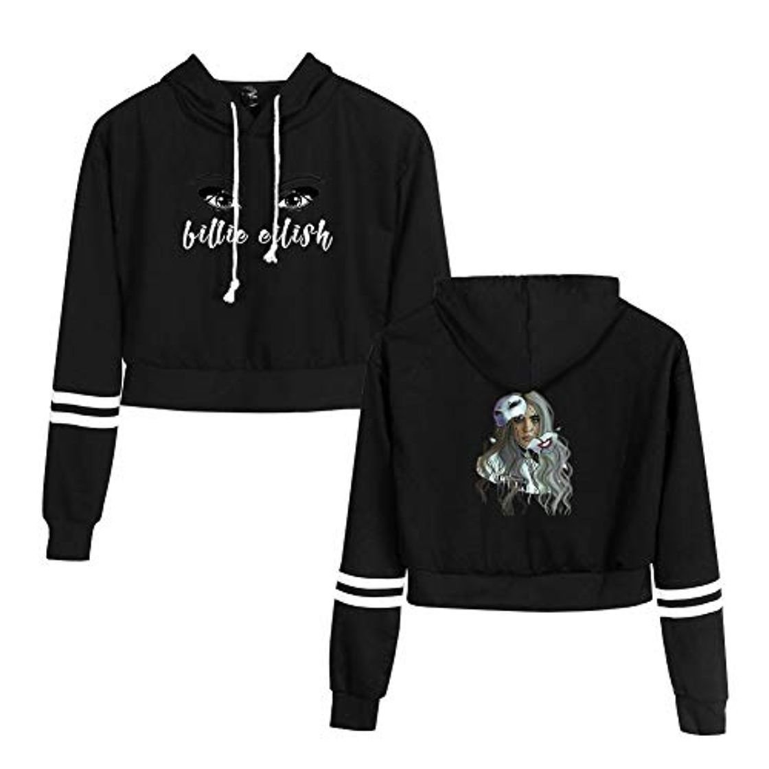 Product Bille Eilish Sudadera con Capucha Corta Estampada de Letras Crop Top Manga Larga Mujer Camisetas Otoño Invierno Tunica Blusa Manga Larga Sueter Jerseis Shirt Streetwear Hoodie X03407WY221XL