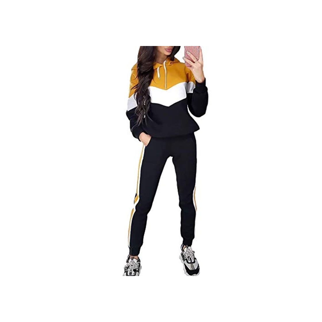 Social Conjunto de Dos Piezas para Mujer Raya Colorblock Trajes de Chándal Sudadera con Capucha de Manga Larga Sudadera y Pantalones Largos Joggers Suit Lounge Sweatsuit