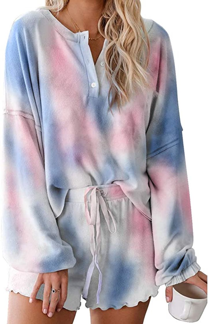 Fashion Doaraha Conjunto de Pijama para Mujer Camiseta y Pantalones Tie-Dye Estampado Ropa