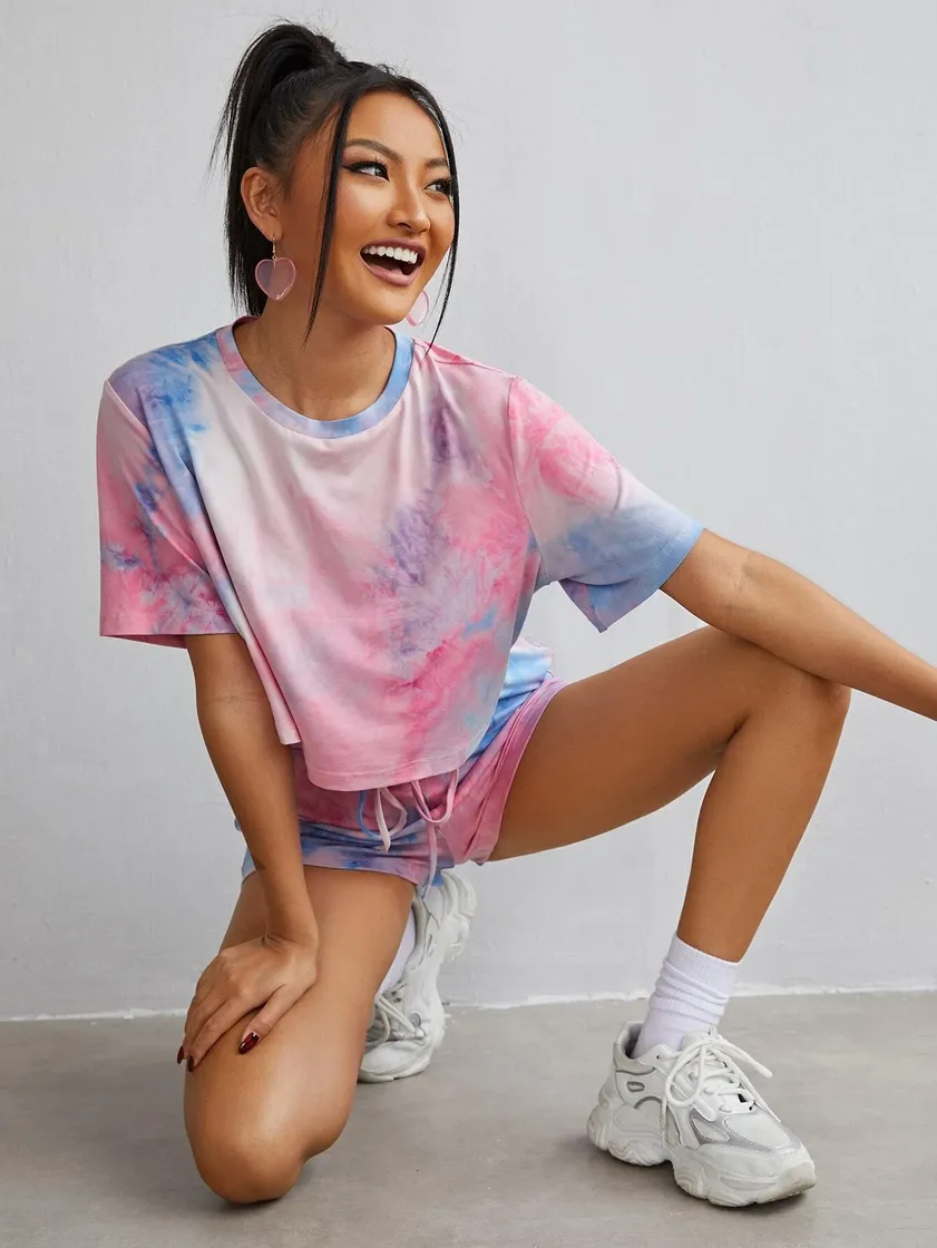 Moda SHEIN Tie Dye Tee & Track Shorts