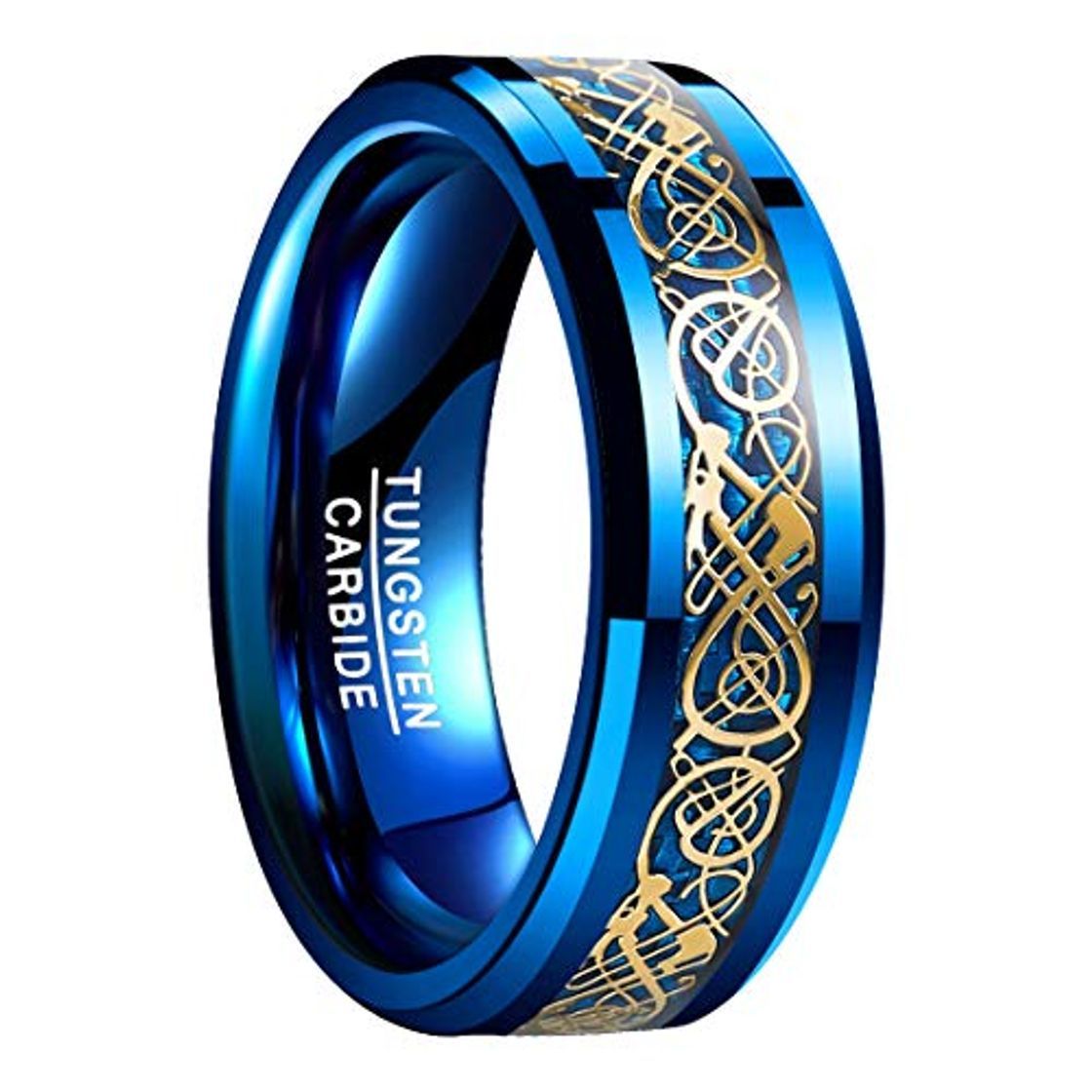 Social NUNCAD Anillo Hombre Mujer Unisex de Tungsteno Azul con Dragón Celta y