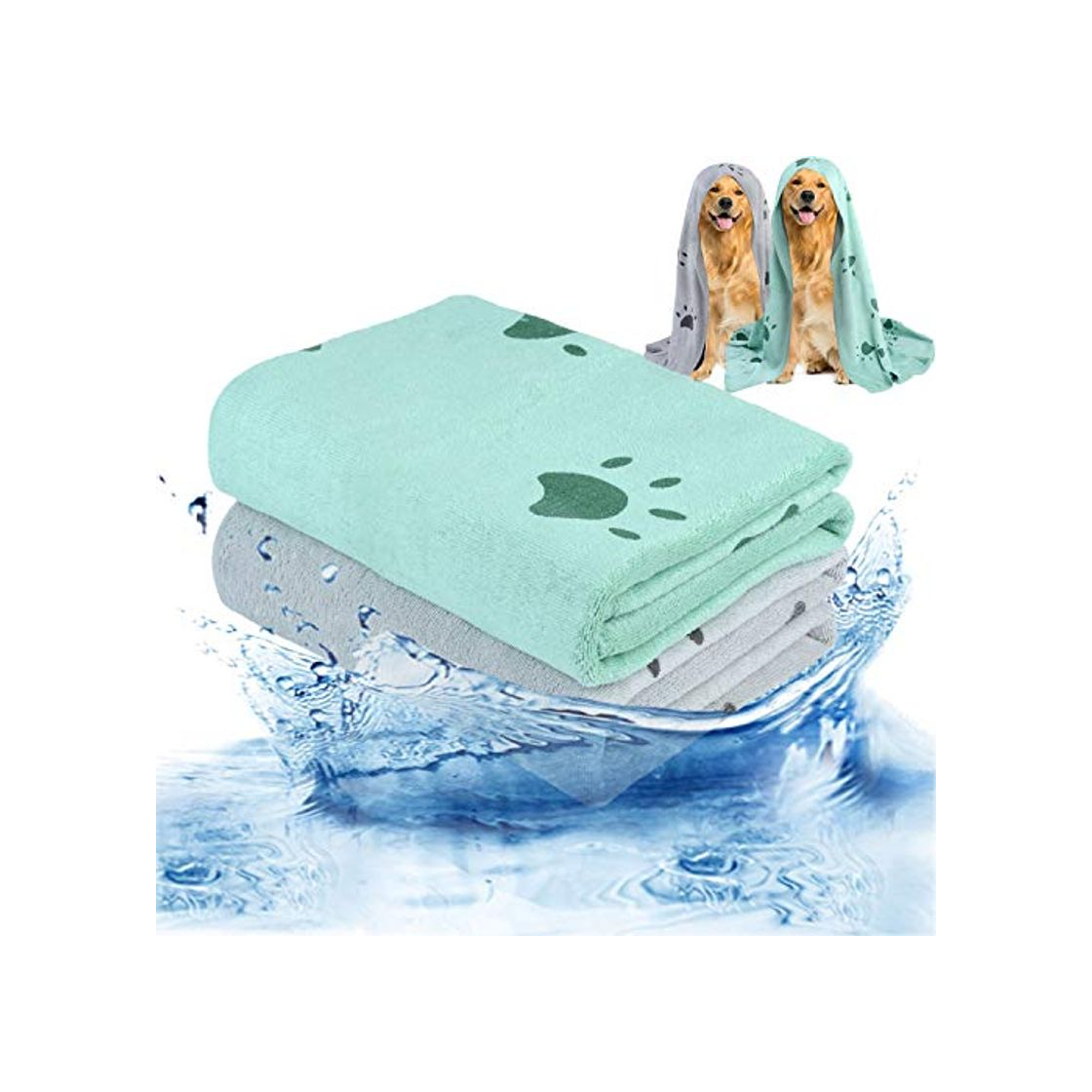 Product Bangcool 2PCS Toalla para Mascotas Pata Diseño Toalla Absorbente para Perros Toalla de baño para Perros con Cepillo de baño para Mascotas