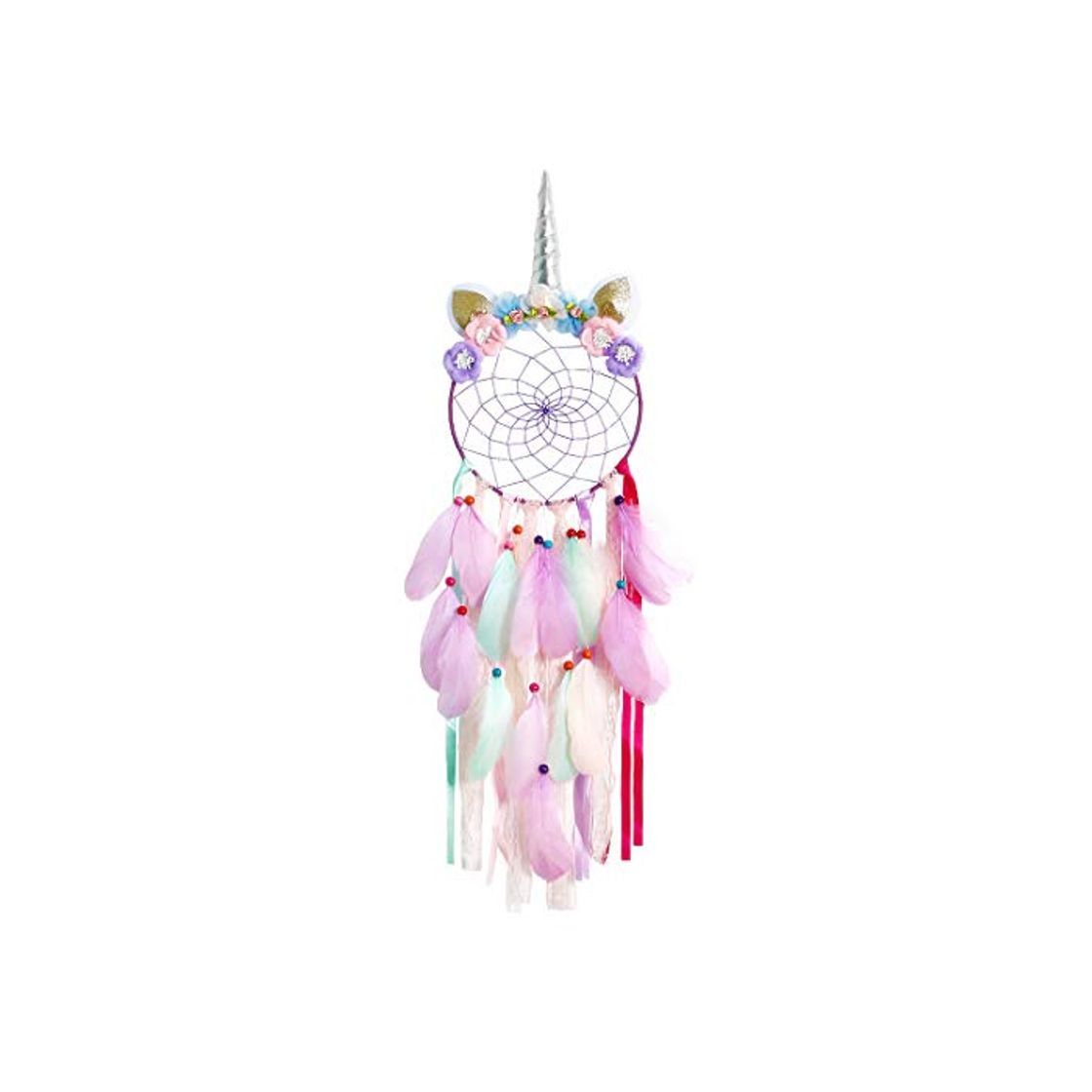 Producto Dremisland Unicornio Atrapasueños Hecho a Mano Plumas Coloridas Atrapasueños Flor Rosa Dream