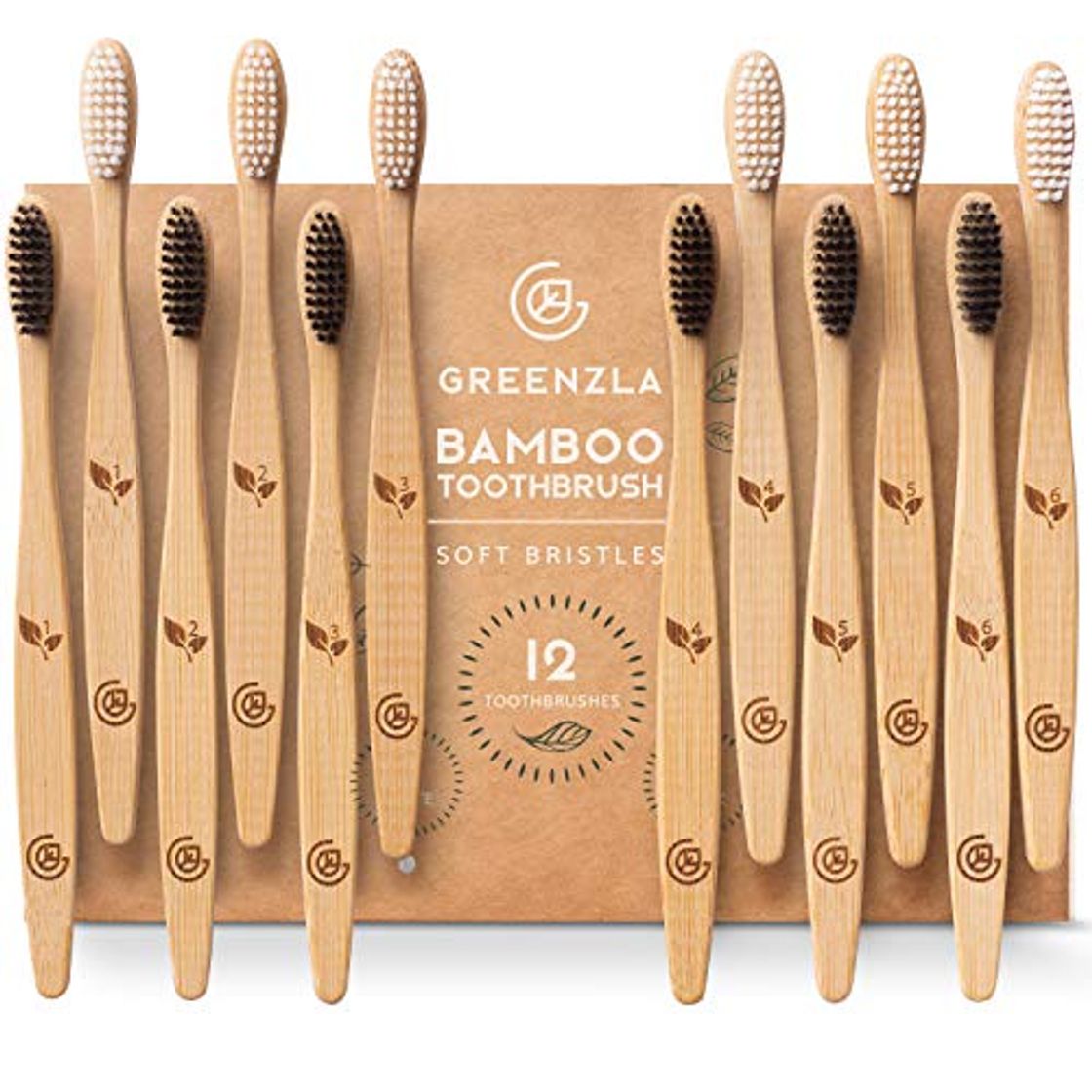 Social Greenzla Cepillos de Dientes de Bambú (Kit de 12)