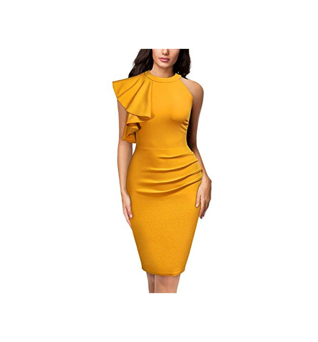 Fashion Miusol Formal Asimétrico Volantes Lápiz Negocios Fiesta Vestido para Mujer Amarillo XX