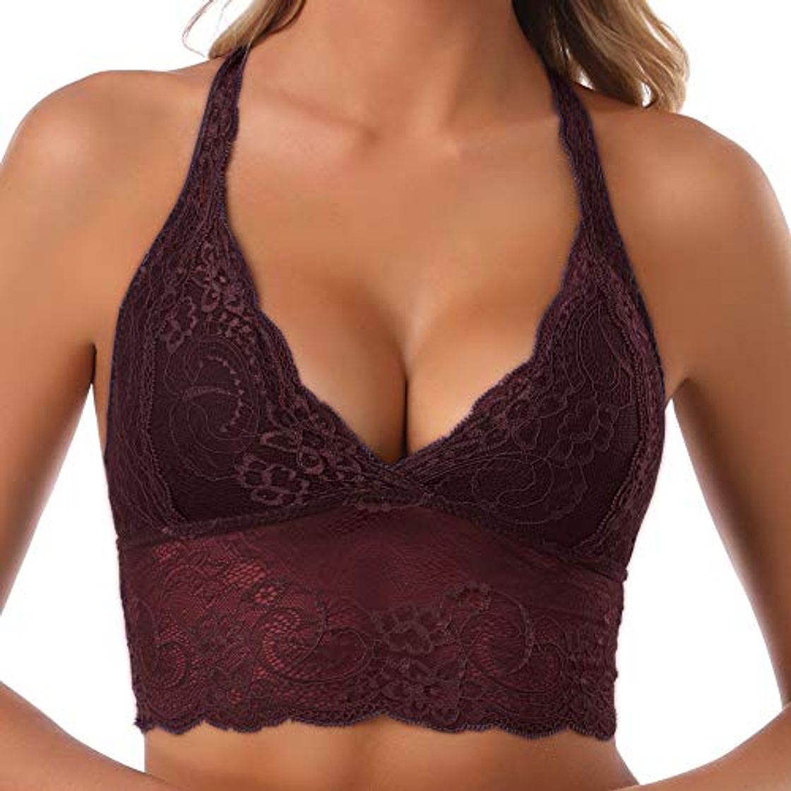 Fashion SHEKINI Sujetador Bralette Blonda Estilo Top Triangular de Encaje Crochet Lace sin