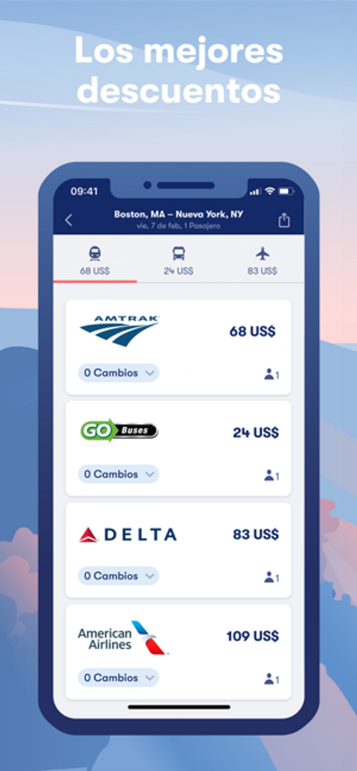 App Omio, app para comparar vuelos de tren, bus y avión.