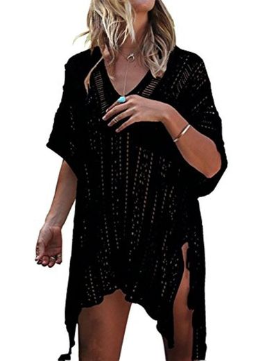 EDOTON Mujer Camisolas Playa Ganchillo Ropa de Baño Encubrimientos Bikini Cover Up Verano Tunica Vestido de Playa Ropa de Baño